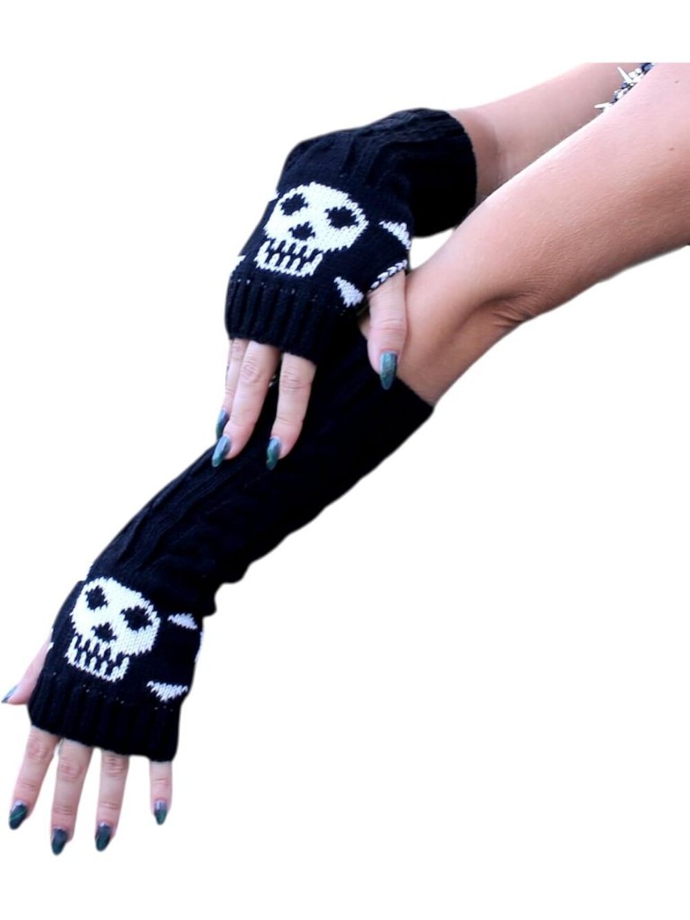 Women's Black and white Striped Arm Warmers  Y2K Gothic Cosplay Fingerless Glove
